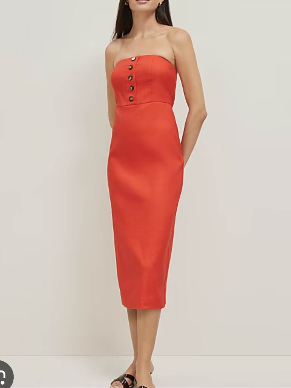 Strapless Red Midi Dress with Button Detail Linen Blend Sz.6 NWT Ann Taylor